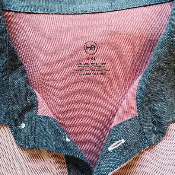 Harbor Bay Rose/Red Blue Pullover Polo Mens Shirt Cotton/Polyester Size 4XL - Picture 3 of 4